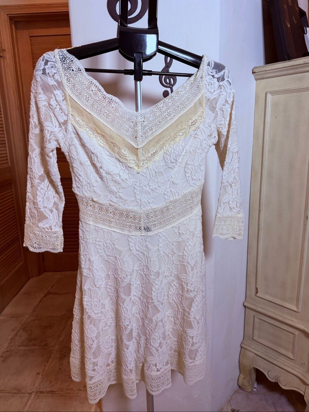Free People Ivory Lace Floral fit and flare dress